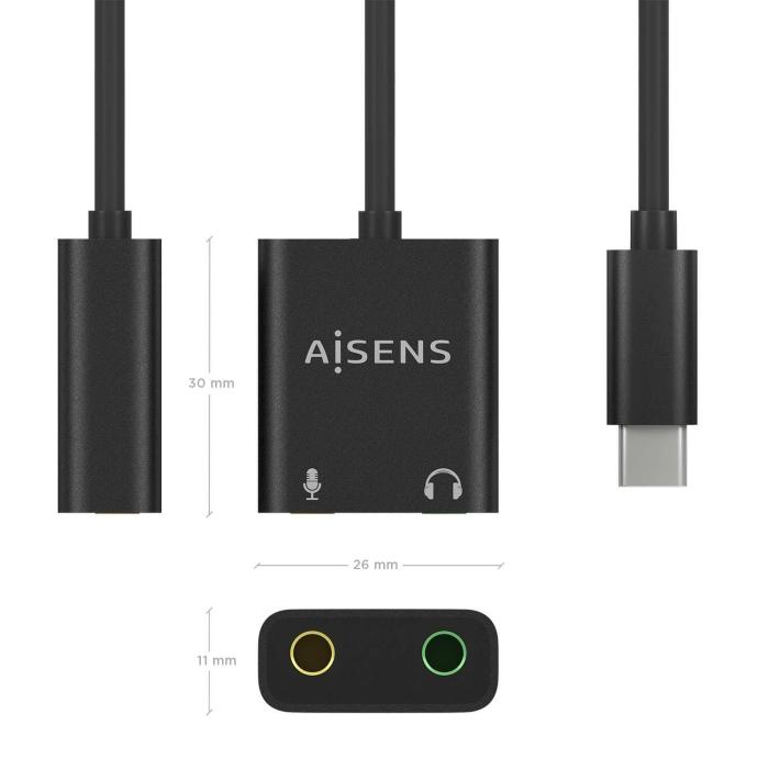 AISENS A109-0767 Kabeladapter USB-C 2x 3.5 mm Schwarz — Bild 3 von 4