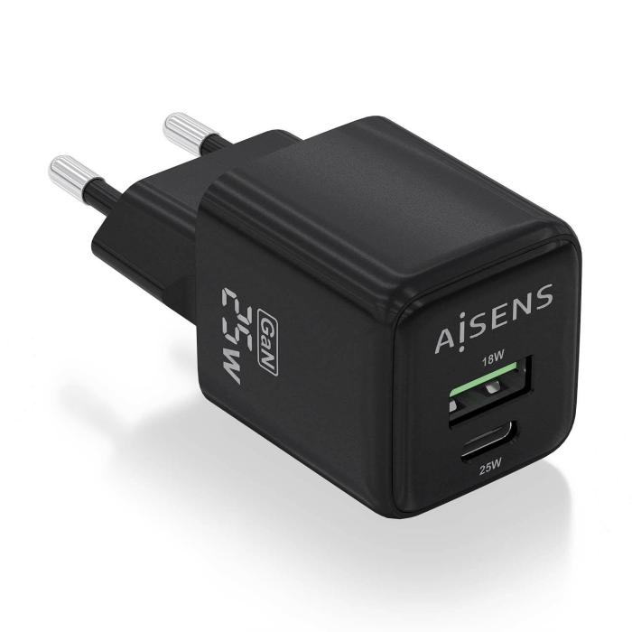 AISENS ASCH-25W2P015-BK Ladegerät für Mobilgeräte Universal Schwarz AC Schnellladung Drinnen
