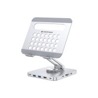 Conceptronic DONN26G Tablet-Ständer mit 8-in-1-Dockingstation, 360° drehbare Basis, faltbar, höhenverstellbar