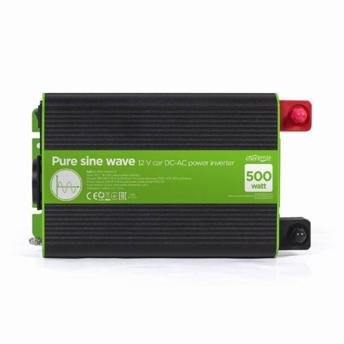 EnerGenie EG-PWC-PS500-01 Netzteil & Spannungsumwandler Auto 500 W Schwarz, Grün — Bild 3 von 8