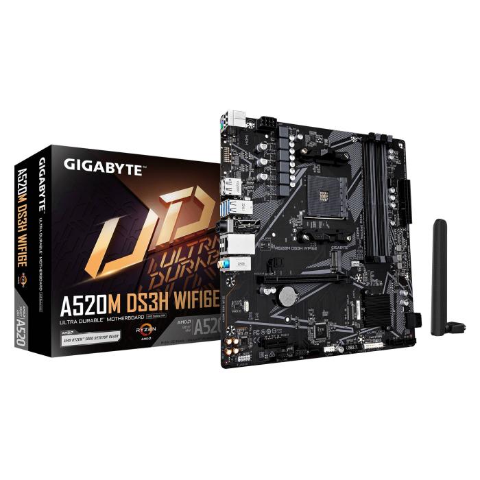 GIGABYTE A520M DS3H WIFI6E Mainboard – Unterstützt AMD Ryzen 5000 Series AM4 CPUs, bis zu 4733 MHz DDR4 (OC), 1× PCIe 3.0 — Bild 5 von 8