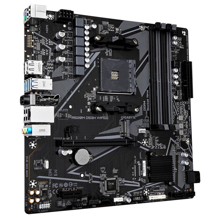 GIGABYTE A520M DS3H WIFI6E Mainboard – Unterstützt AMD Ryzen 5000 Series AM4 CPUs, bis zu 4733 MHz DDR4 (OC), 1× PCIe 3.0 — Bild 3 von 8