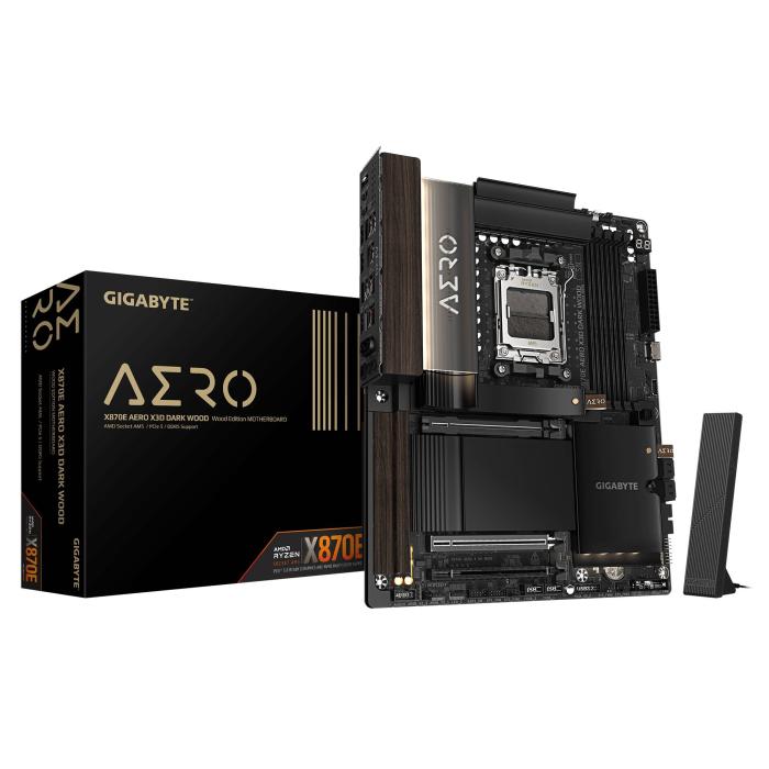 GIGABYTE X870E AERO X3D DARK WOOD Mainboard – Unterstützt AMD Ryzen 9000 CPUs, digitales 16+2+2-Phasen-VRM, bis zu 9000 Hz