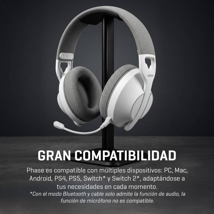 Krom Phase Kopfhörer Verkabelt & Kabellos Kopfband Gaming USB Typ-C Bluetooth Weiß — Bild 15 von 30
