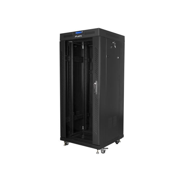 Lanberg free standing rack 19inch cabinet 27U 600x600 glass door LCD flat pack black Freistehendes Gestell
