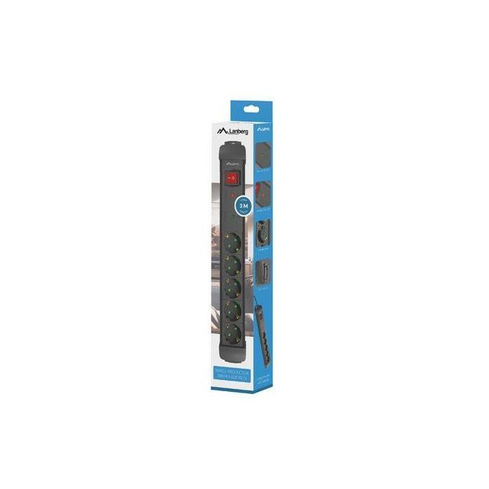 Lanberg SP1-05F-0300-BK Verlängerungskabel 3 m 5 AC-Ausgänge Drinnen Schwarz — Bild 7 von 7