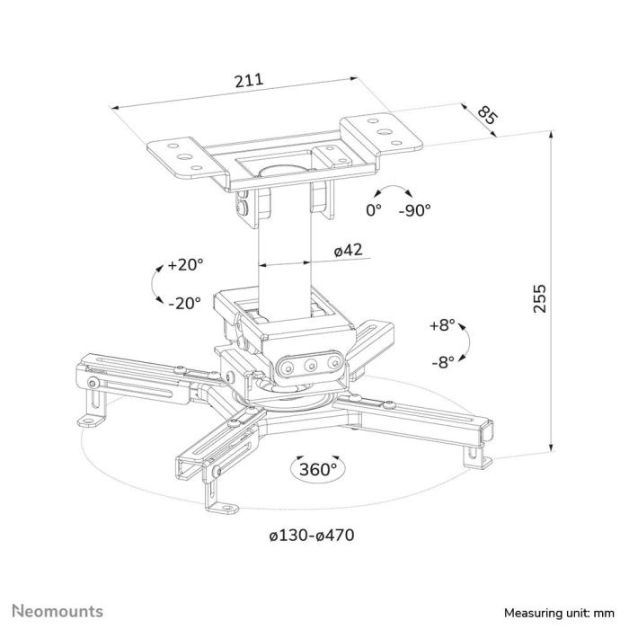 Neomounts CL25-530WH1 Beamer Deckenhalterung - H 25,5 cm - einfache Installation - volle Bewegung — Bild 32 von 32