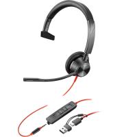 Poly Blackwire 3315 Monaurales USB-C-Headset, zertifiziert für Microsoft Teams, + 3,5-mm-Stecker + USB-C/A-Adapter