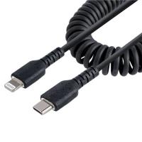 StarTech.com 50cm USB C auf Lightning Kabel, spiralkabel, MFi-zertifiziert, Ladekabel für iPhone/iPad , schwarz, langlebiger TPE-Mantel aus Aramidfaser, USB C 2.0 Kabel für Aufladen und Synchronisieren