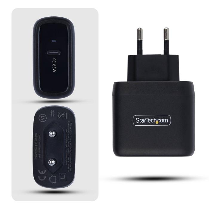StarTech.com 65W USB-C Laptop-Ladegerät, GaN Netzteil für Dell XPS, HP ProBook, MacBook und Microsoft Surface, Schwarz — Bild 3 von 14