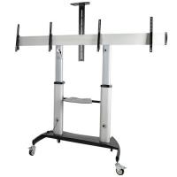 StarTech.com Doppel TV Ständer mit rollen für 37-60 Zoll VESA Bildschirme jeweils bis 50kg - Höhenverstellbarer/Schwenkbarer TV Rollwagen - Präsentationswagen für zwei TVs mit Ablage