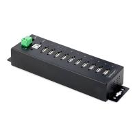 StarTech.com Industrieller 10 Port USB 2.0 Hub, Aktives Externes USB Verteiler/Leiste mit ESD Schutz, DIN/Wand/Tisch Montierbarer USB Mehrfachstecker, Schraubverriegelung USB Splitter, Optionale Stromversorgung