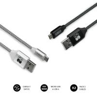 SUBBLIM PACK 2 CABLES USB A MICRO USB (2.4A) 1M BLACK/SILVER USB Kabel Micro-USB A Aluminium, Schwarz, Grau, Weiß