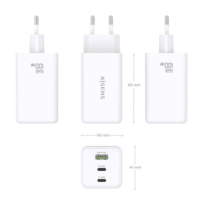 AISENS ASCH-100W3P051-W mobile device charger Universal White AC Fast charging Indoor — image 11 of 14
