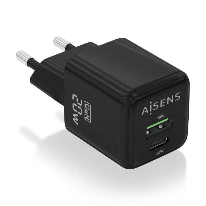 AISENS ASCH-20W2P011-BK mobile device charger Universal Black AC Fast charging Indoor