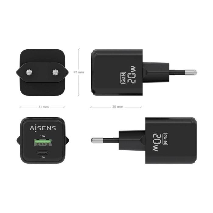 AISENS ASCH-20W2P011-BK mobile device charger Universal Black AC Fast charging Indoor — image 4 of 6