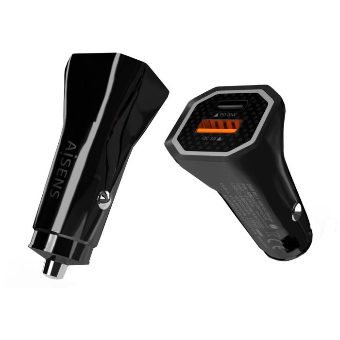 AISENS Car Charger 38W, 1XUSB-C PD3.0 20W, 1XUSB-A QC3.0 18W, Black — image 2 of 5