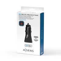 AISENS Car Charger 38W, 1XUSB-C PD3.0 20W, 1XUSB-A QC3.0 18W, Black, view image 4 of 5