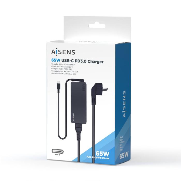 AISENS Charger 65W PD3.0 1XUSB-C 1.8M, Black — image 4 of 5