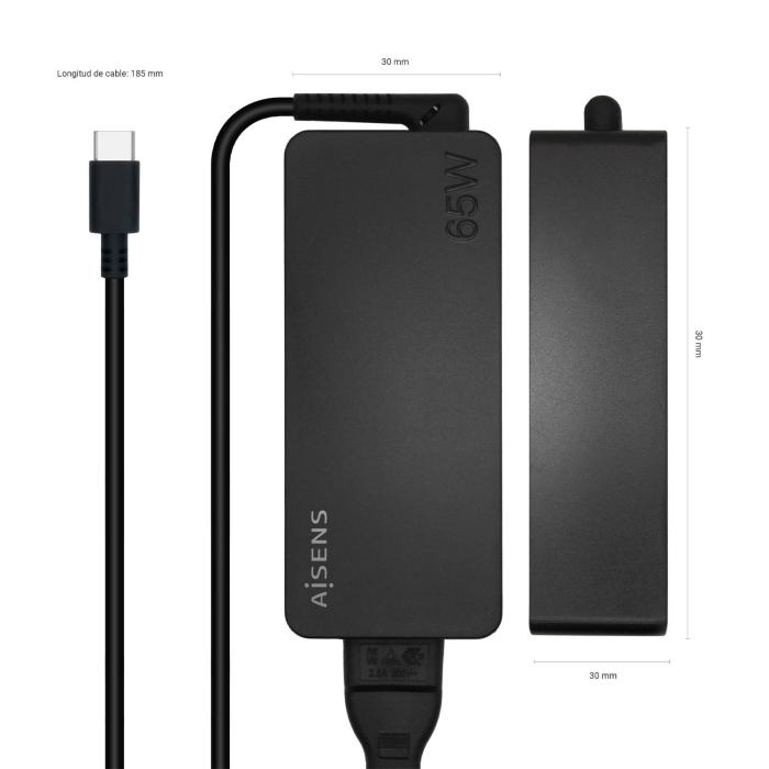 AISENS Charger 65W PD3.0 1XUSB-C 1.8M, Black — image 3 of 5