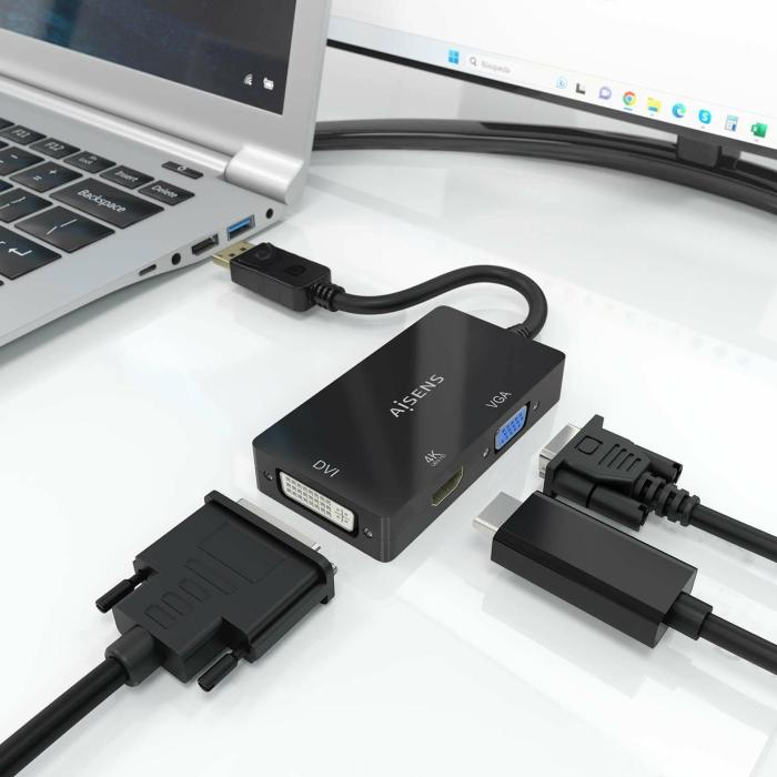 AISENS Displayport V1.2 to VGA/DVI/HDMI converter, DP 1.2/M-VGA/H-DVI/H-HDMI/H 4K, Black, 15cm — image 4 of 5