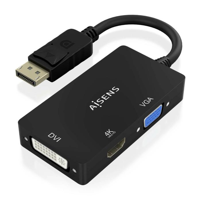 AISENS Displayport V1.2 to VGA/DVI/HDMI converter, DP 1.2/M-VGA/H-DVI/H-HDMI/H 4K, Black, 15cm — image 2 of 5