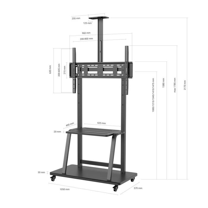 AISENS ECO Floor Stand with Wheel, DVD Tray and Camera Support for Monitor/TV 150Kg from 37-100, Black — image 7 of 9