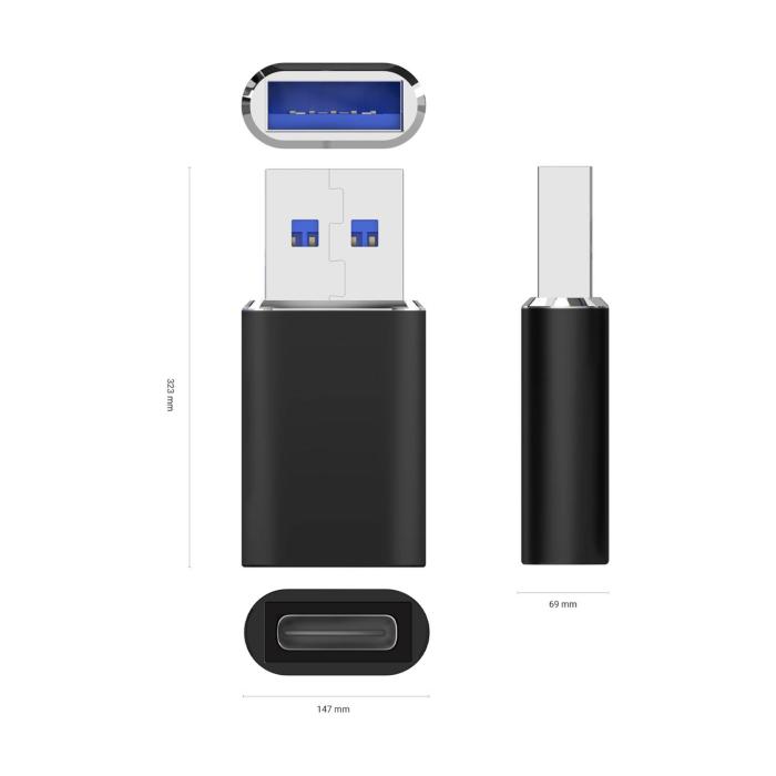 AISENS Mini USB 3.2 Gen2 / USB 2.0 3A Adapter, Type USB-C/HA/M, Black — image 3 of 3