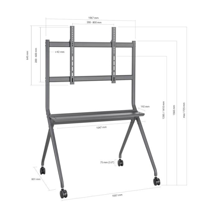 AISENS PRO Floor Stand with Wheel, 1 Tray for Interactive Screen/TV 120Kg from 50-86, Black — image 7 of 9