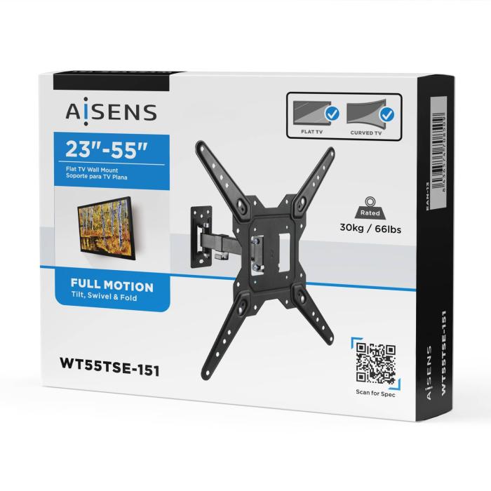 AISENS Swivel ECO Support, Tilt for Monitor/TV 30Kg (2 Pivots) from 23-55, Black — image 5 of 7