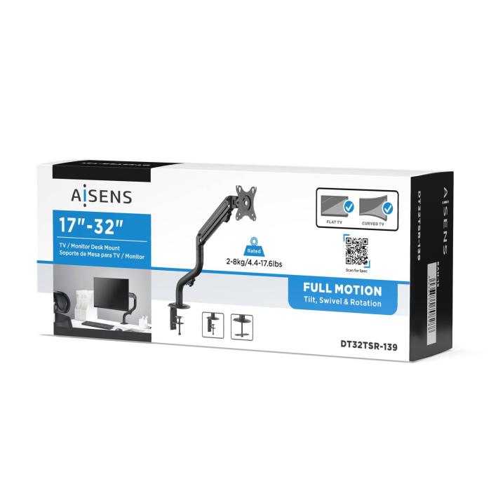 AISENS Table Support ECO Swivel and Tilt Counterweight for Monitor/TV 8Kg (3 Pivots, 1 Arm) from 17-32, Black — image 7 of 10
