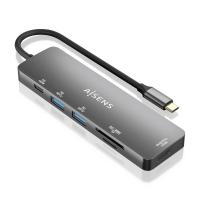 AISENS USB-C Dock 6 in 1, USB-C to 1xHDMI, 2xUSB-A, 1xUSB-C PD 100W, 1xSD, 1xMicro SD, Grey, 15cm