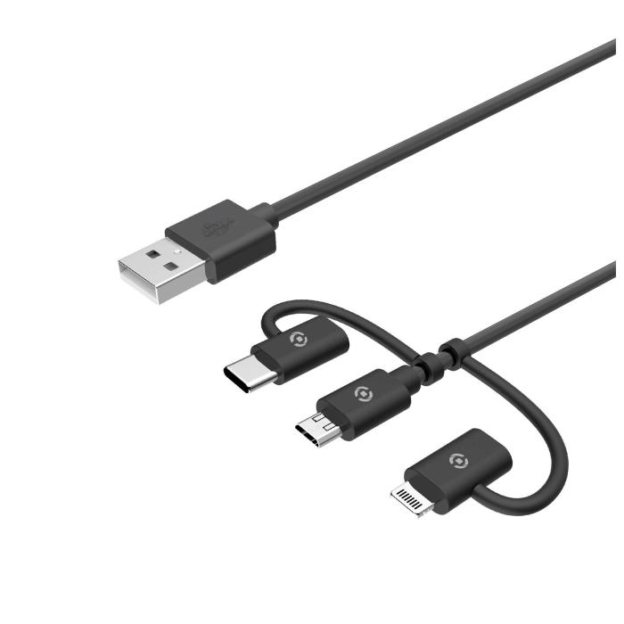 Celly USB3IN1BK USB cable USB 2.0 1 m USB A Micro-USB B Black — image 2 of 5
