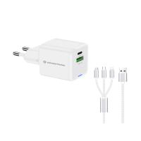 Conceptronic 2-Port 33W GaN USB PD Charger with 3-in-1 Charging Cable, USB-C x 1, USB-A x 1, QC 3.0, PPS