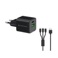Conceptronic 2-Port 33W GaN USB PD Charger with 3-in-1 Charging Cable, USB-C x 1, USB-A x 1, QC 3.0, PPS