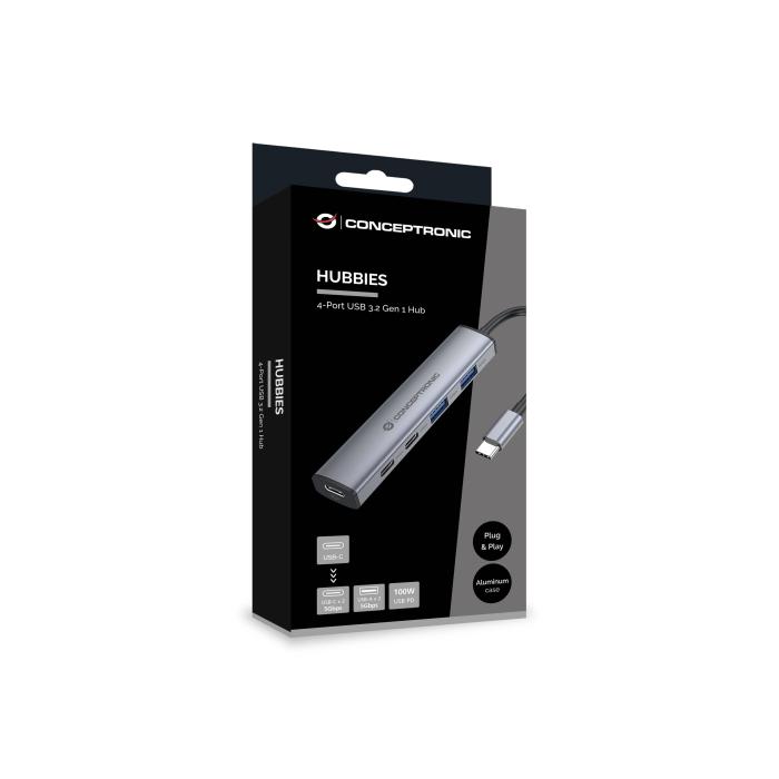 Conceptronic HUBBIES22G 4-Port USB 3.2 Gen 1 Hub, 2 x USB-C & 2 x USB-A Ports, 5Gbps, USB-C PD 100W — image 6 of 12