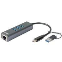 D-Link USB-C/USB to Gigabit Ethernet Adapter with 3 USB 3.0 Ports