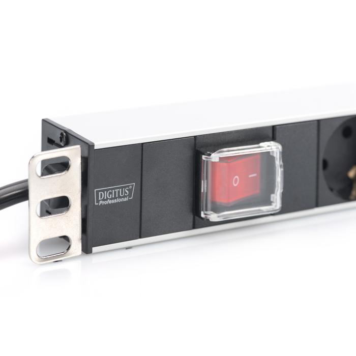 Digitus aluminum outlet strip with switch, 7 safety outlets, 2 m supply safety plug — image 3 of 5