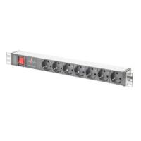 Digitus aluminum outlet strip with switch, 7 safety outlets, 2 m supply with surge protection