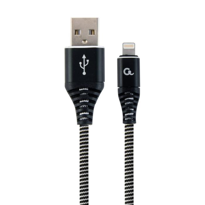 Gembird Premium cotton braided Type-C USB charging and data cable, 1 m, black/white