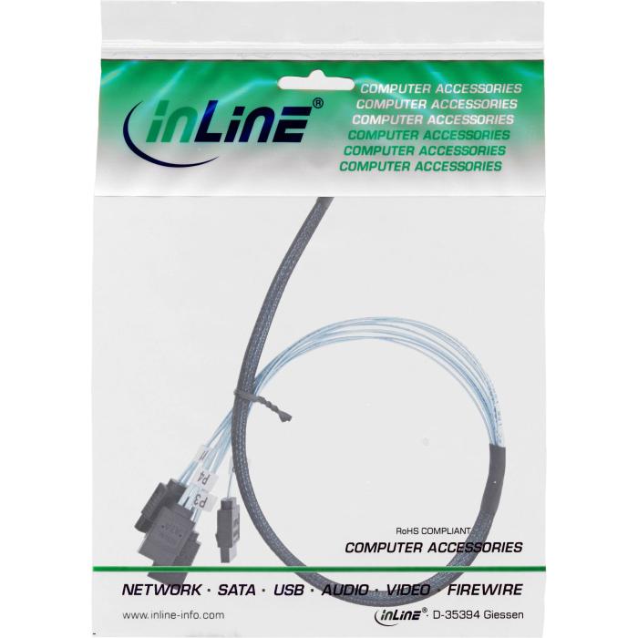 InLine Slim SAS cable, SFF-8654 to 4x SATA 7-pin, 12Gb/s, 0.5m — image 2 of 2