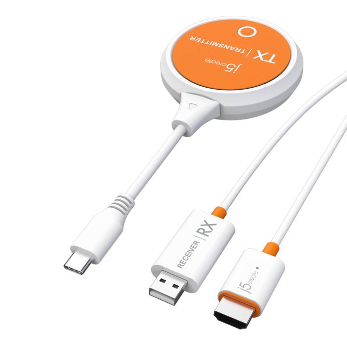 j5create JVAW62 ScreenCast USB-C® Wireless Display HDMI™ Extender, White and Orange — image 2 of 7