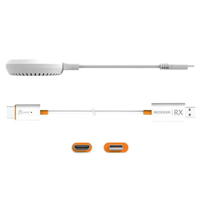 j5create JVAW62 ScreenCast USB-C® Wireless Display HDMI™ Extender, White and Orange — image 4 of 7