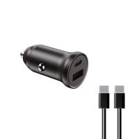 Ksix Car Charger, 20W, Fast Charge, Power Delivery, Multiport (USB-C and USB-A) + USB-C to USB-C cable, Black