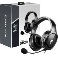 MSI IMMERSE GH20 Gaming Headset '3.5mm inline with audio splitter accessory, Black, 40mm Drivers, Unidirectional Mic, PC & Cross-Platform Compatibility'