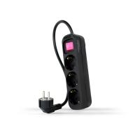 Nanocable Socket Strip with 3 Sockets with Switch, 1.4 m, Black