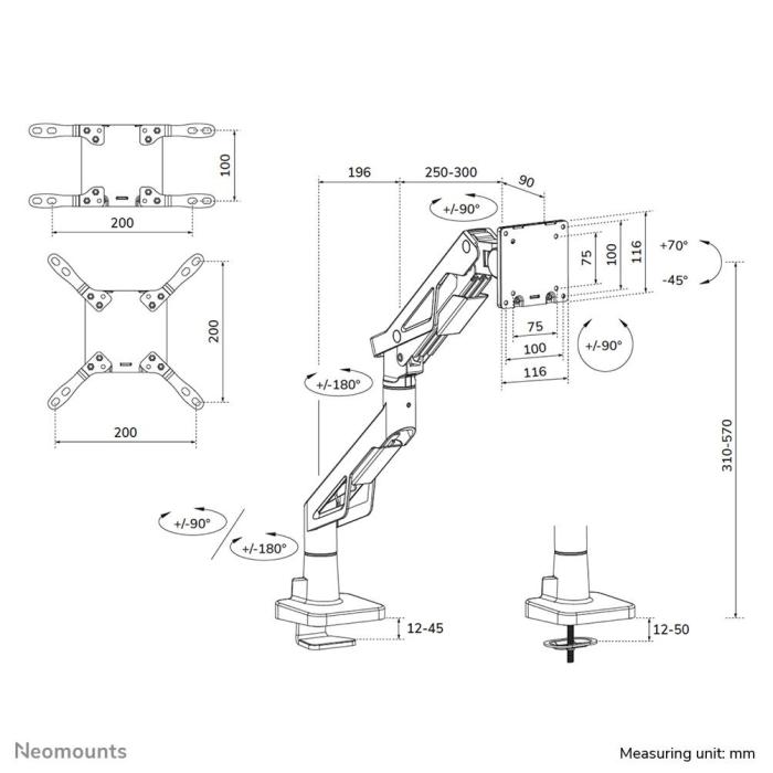 Neomounts DS70-256BL1 Gaming monitor arm 24-57'' - gas spring - Topfix - 180°-stop — image 20 of 40