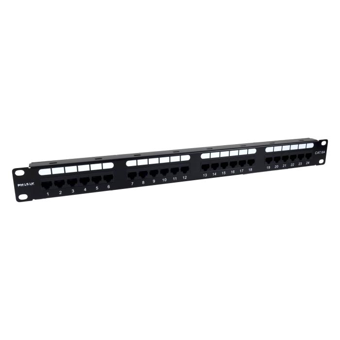 Phasak Panel de transferencia 19'' 24P Cat.6 UTP RJ45 DUAL +Organizer 1U - PU 2424