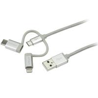 StarTech.com 1 m (3 ft.) USB Multi Charging Cable - USB to Micro-USB or USB-C or Lightning for iPhone / iPad / iPod / Android - Apple MFi Certified - 3 in 1 USB Charger - Braided