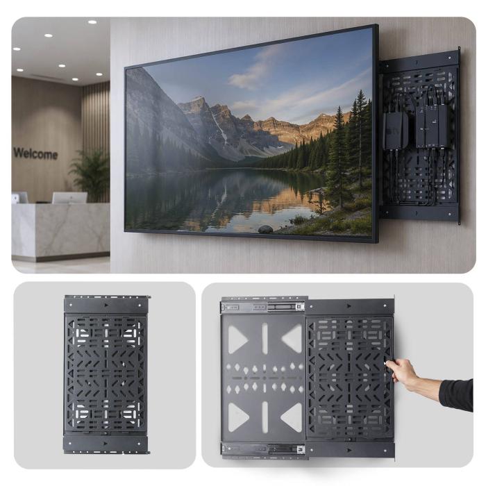 StarTech.com Slide-Out AV Component Storage Panel, Cable Box and Accessories Mounting, 22lb (10kg) Max, Behind-TV Media Wall — image 9 of 12